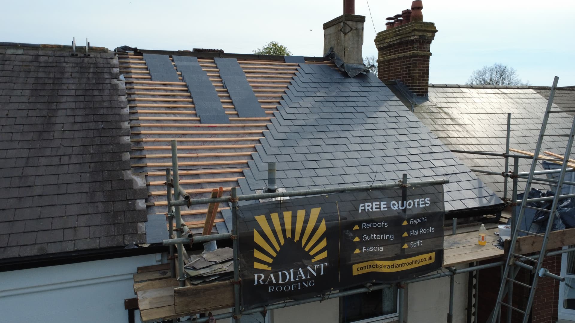 Slates slipping across a big roof