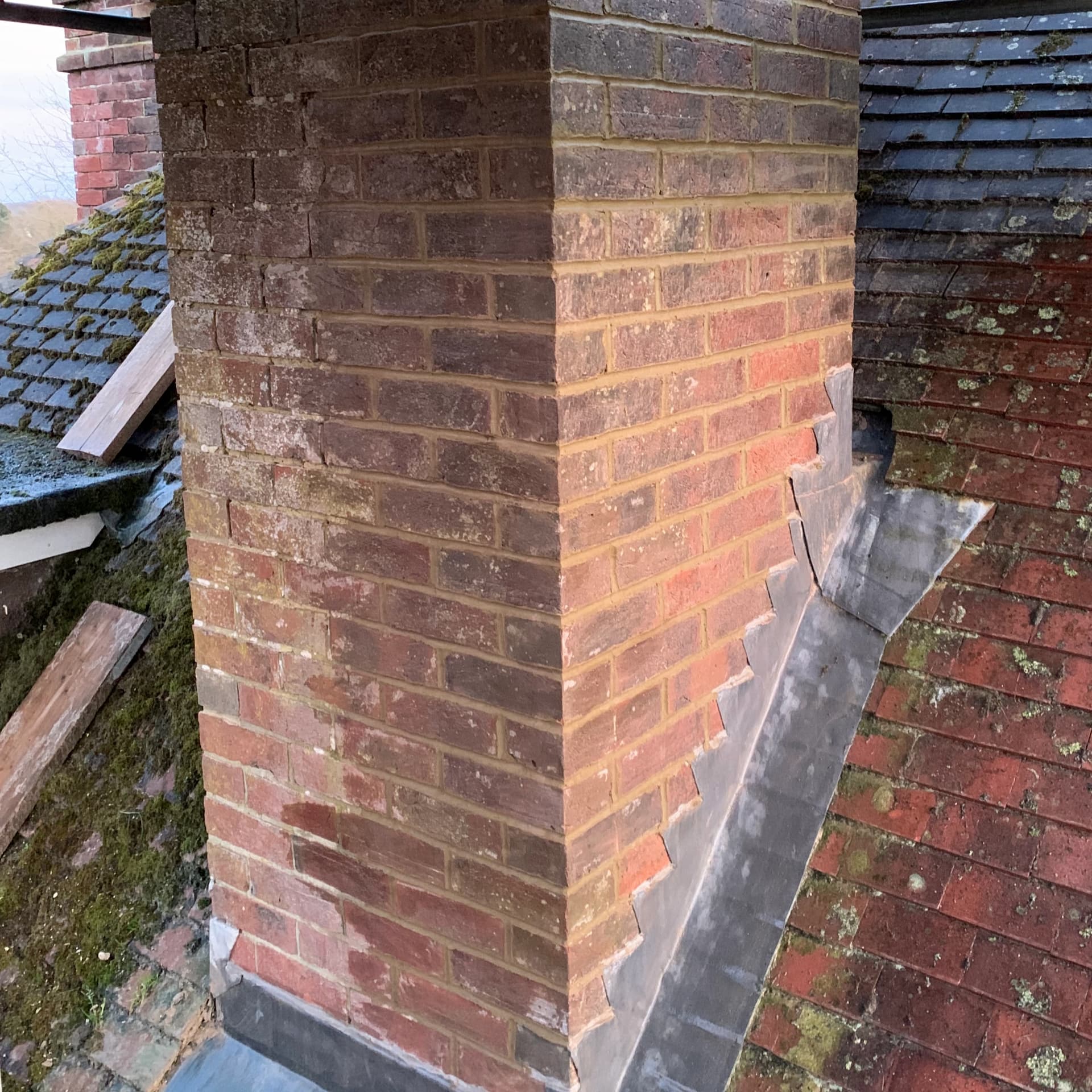 Mortar washing out of a tall stack