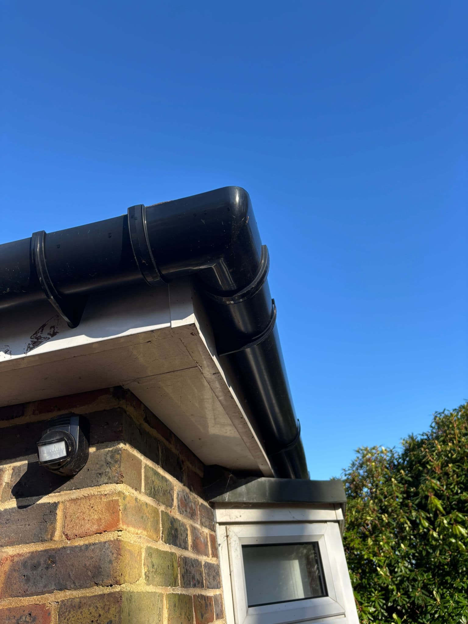 Black UPVC guttering closeup