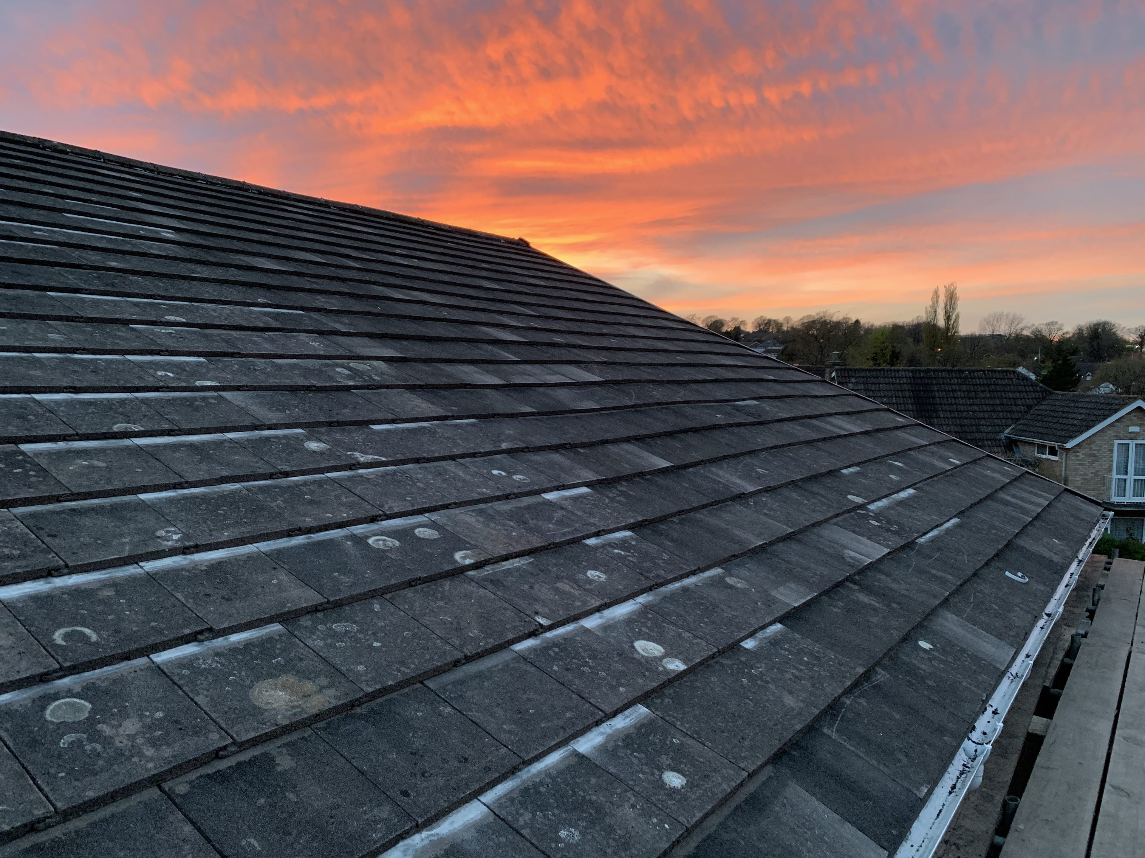 Concrete tile roof at sunset