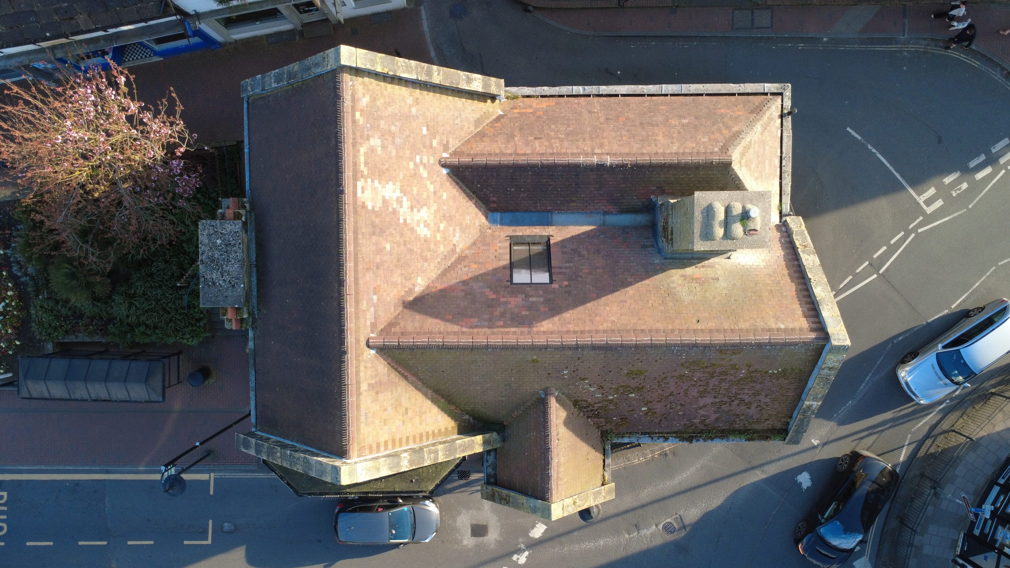 Aerial view of clay plain tile roof