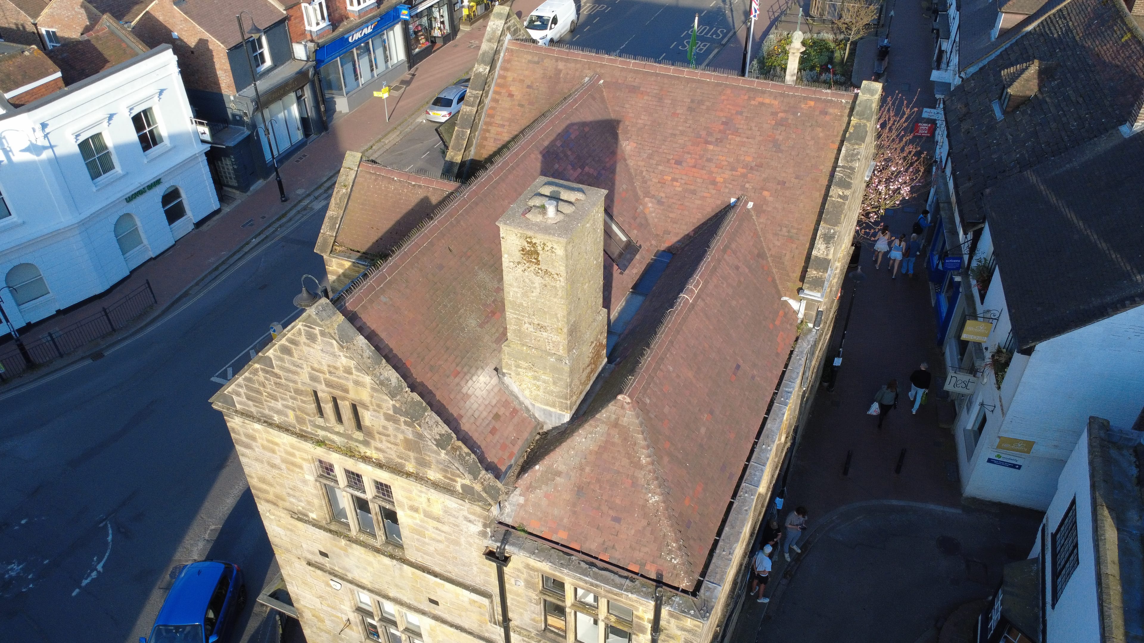 Aerial view of large pitched roof
